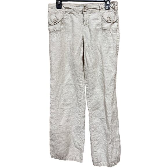 Forever 21 Linen Pants Women Size M Beige Flap Pocket Minimalist Lagenlook FLAW - Picture 1 of 10